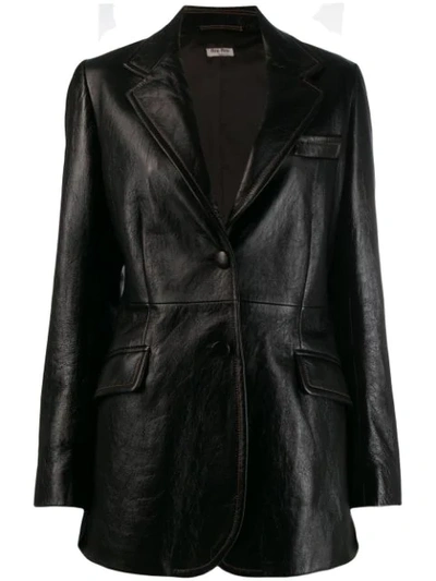 Miu Miu Leather Blazer In Black