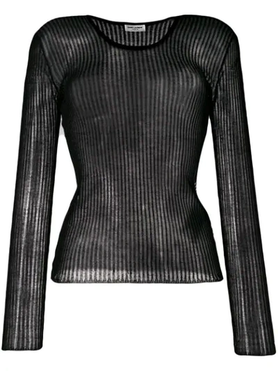 Saint Laurent Sheer Knitted Top In Black