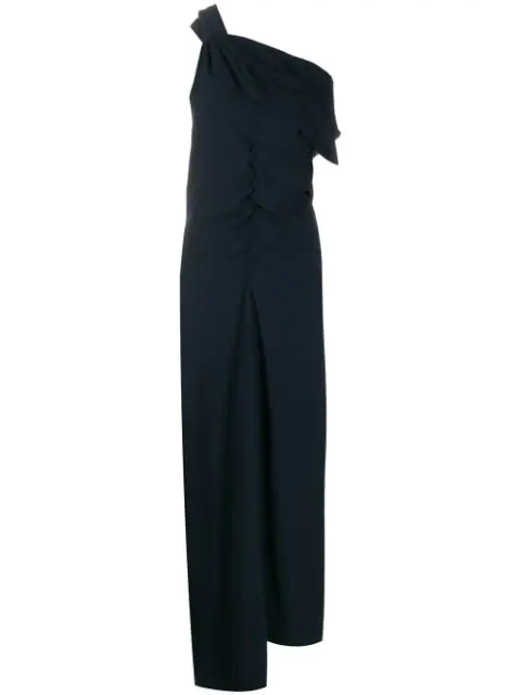 draped one shoulder gown