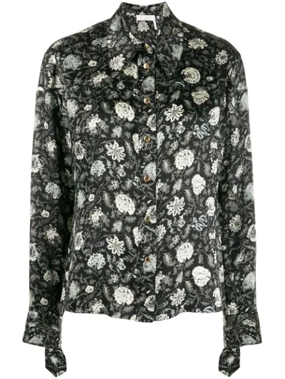 Chloé Women's Floral Silk Western Shirt In Black