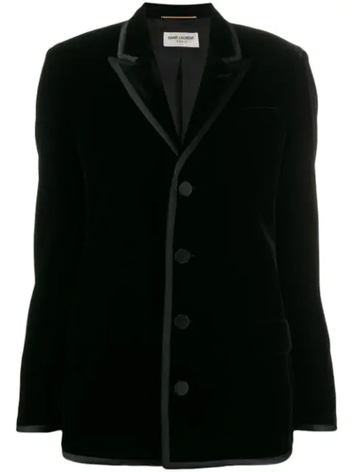 Saint Laurent Velvet Shoulder Pads Blazer In Black