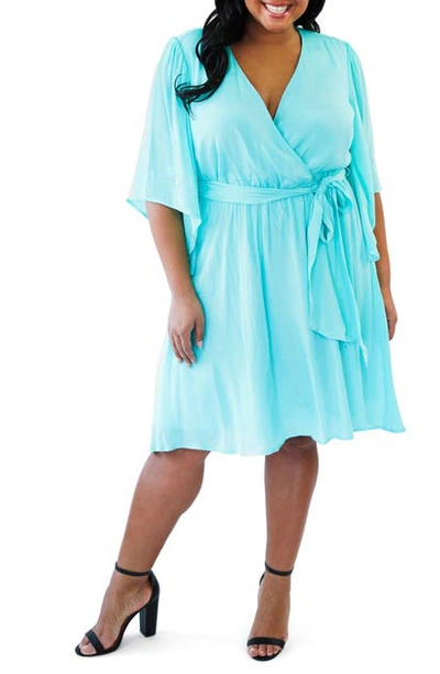 Maree Pour Toi Belted Bell Sleeve Wrap Dress In Turquoise