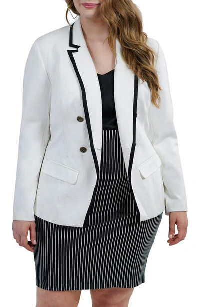 Maree Pour Toi Black Trim Double Breasted Blazer In Cream