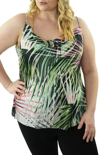 Maree Pour Toi Tropical Drape Neck Tank Top In Green