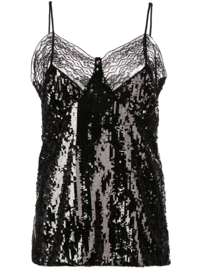 Michael Kors Lace Trimmed Sequinned Top In Black