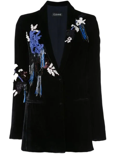 Cushnie Velvet Embroidered Blazer In Blue