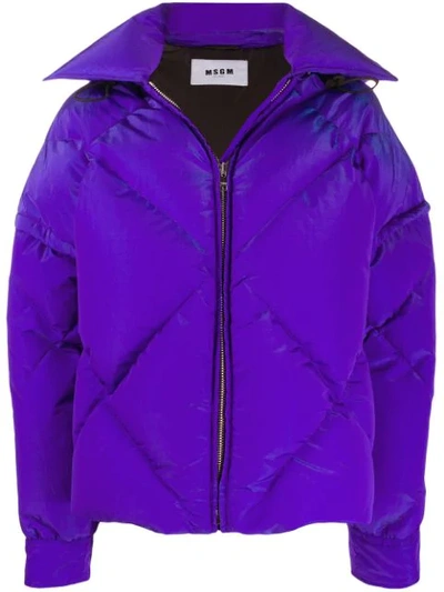 Msgm Hooded Padded Jacket In Purple