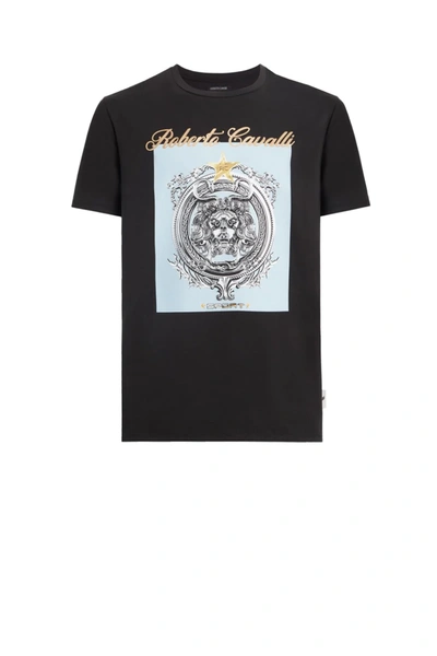 Roberto Cavalli Logo Insignia Print T-shirt In Black