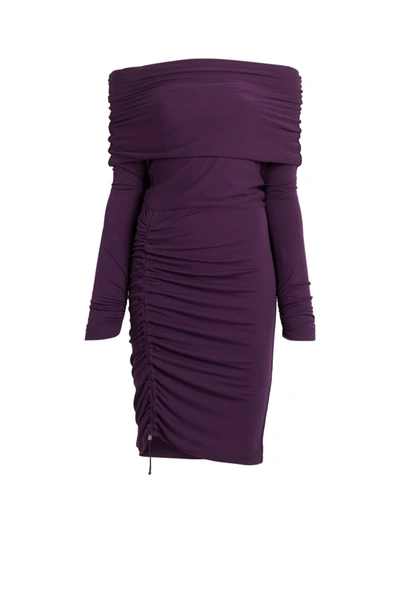 Roberto Cavalli Cowl Top Gathered Dress In Purple