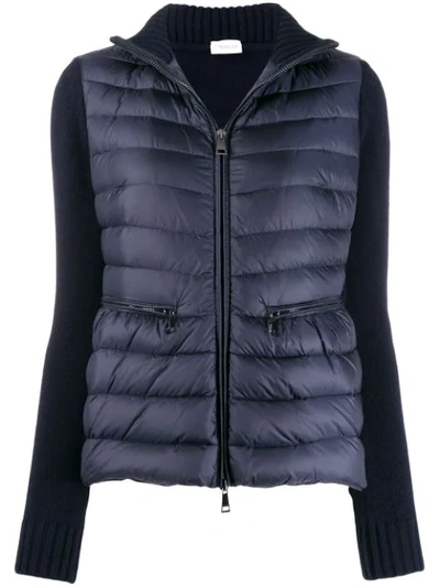 Moncler Knitted Sleeve Padded Jacket In Blue