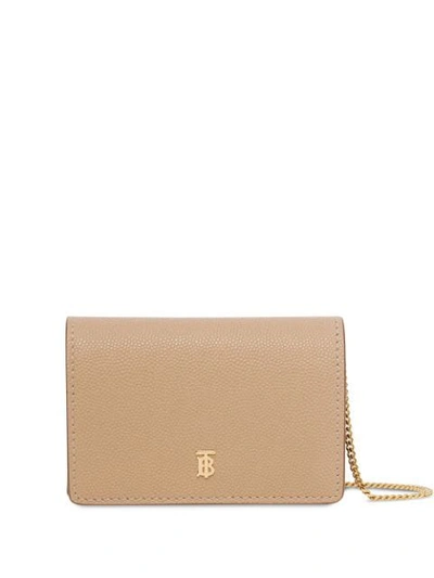 Burberry Grainy Leather Card Case With Detachable Strap In Neutrals