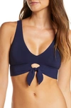 Robin Piccone Ava Knot Front Bikini Top In Navy