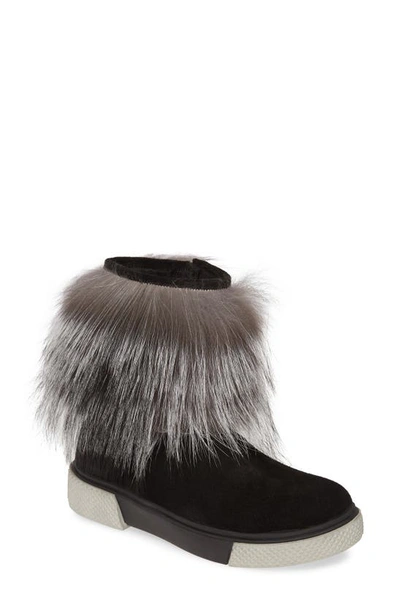 Sheridan Mia Tomtom Genuine Fox Fur Bootie In Black Suede