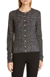 Dolce & Gabbana Dg Logo Button Herringbone Print Wool Cardigan In Grey