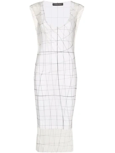 Y/project Grid Print Tulle Overlay Tank Dress In White