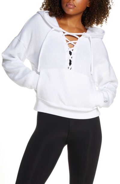 Free People Movement Believe It Lace-up Hoodie In White