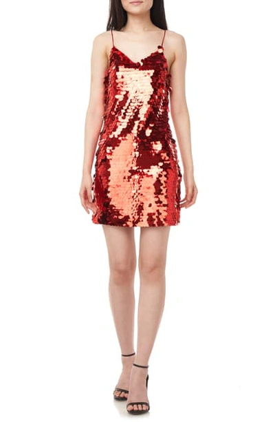 Theia Paillette Cocktail Slipdress In Red