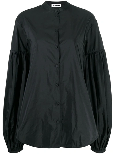 Jil Sander Balloon-sleeve Taffeta Shirt In Black