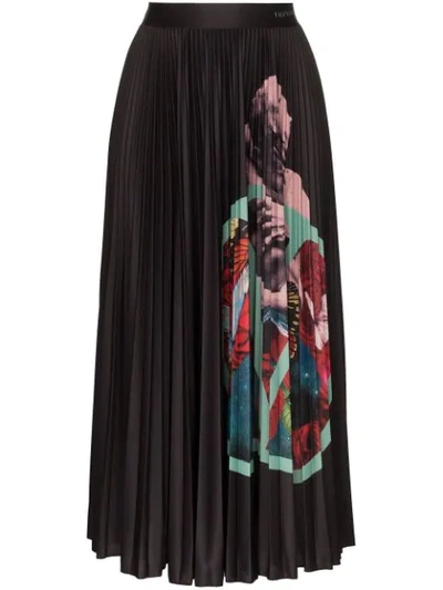 Valentino X Undercover Vlogo Lovers Print Pleated Midi Skirt In Black