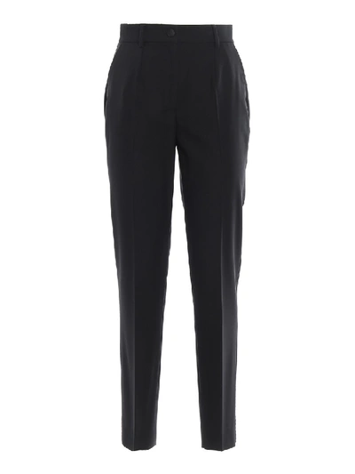 Dolce & Gabbana Wool Straight Leg Trousers In Black