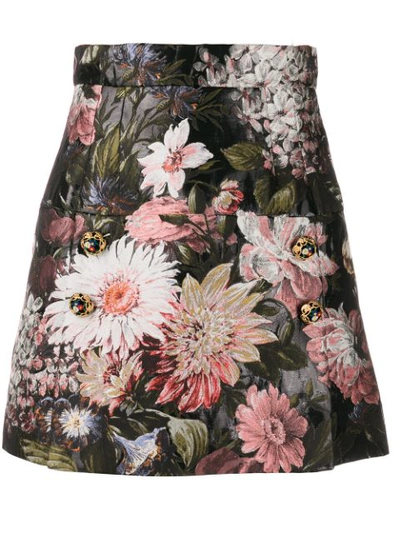 Dolce & Gabbana Floral Print High-waisted Skirt In Grey