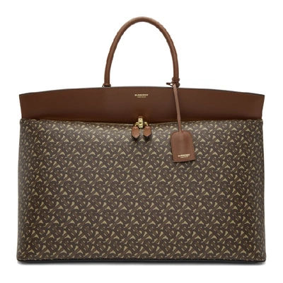 Burberry Beige Monogram Society Tote In Honey