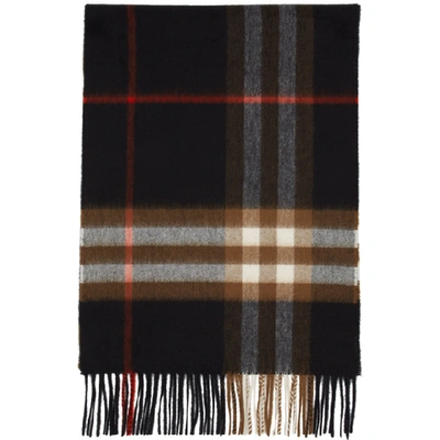 Burberry Black And Brown Cashmere Check Giant Icon Scarf In Black Brown
