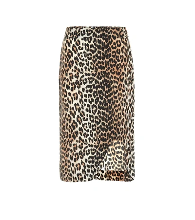 Ganni Leopard Printed Silk Blend Midi Skirt