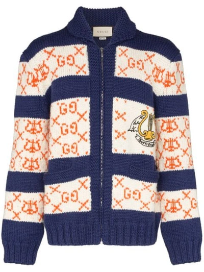 Gucci Intarsia Wool Bomber Jacket In Blue