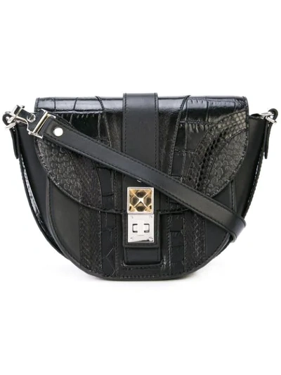 Proenza Schouler Small Ps11 Snakeskin & Croc-embossed Leather Saddle Bag In Black