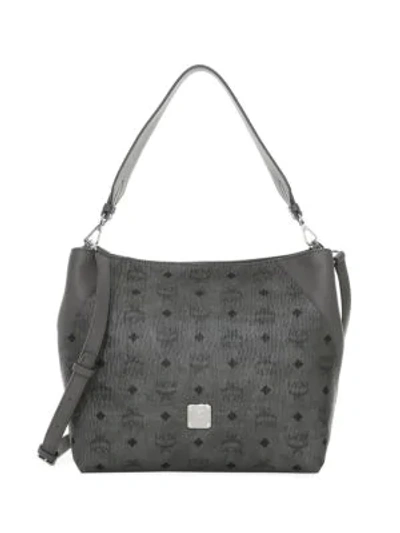 Mcm Medium Klara Visetos Leather Hobo Bag In Phantom Gray/silver