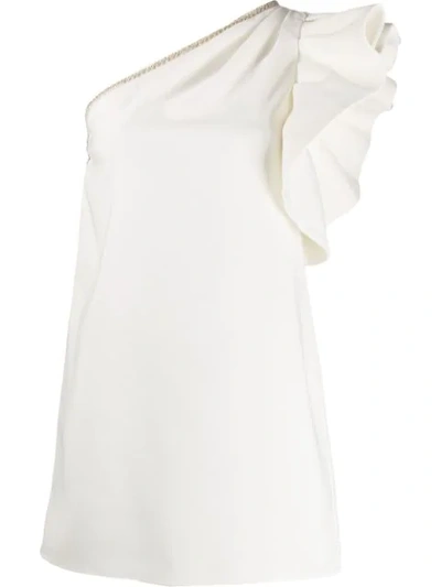 Self-portrait One Shoulder Ruffled Dress In White