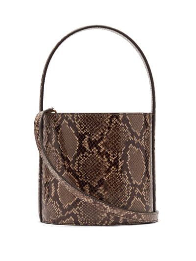 Staud Bissett Snake Embossed Leather Bucket Bag In Brown