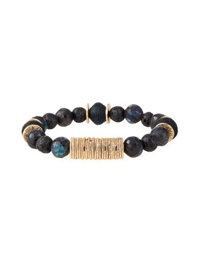 Akola Labradorite & Raffia Prayer Bead Bracelet In Black