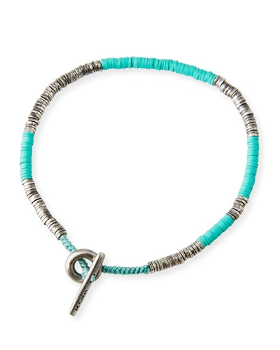 M Cohen Men's Stacked Bead & Sterling Silver Disc Bracelet, Turquoise