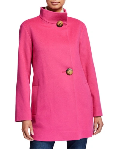 Fleurette Funnel-neck Top Coat W/ Large Buttons In Pink