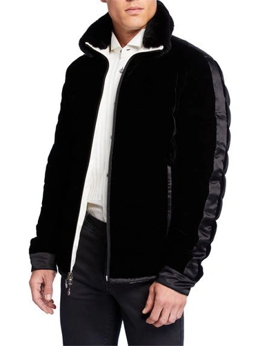 Kiton Men's Reversible Velvet Top Coat W/ Fur Trim In Black