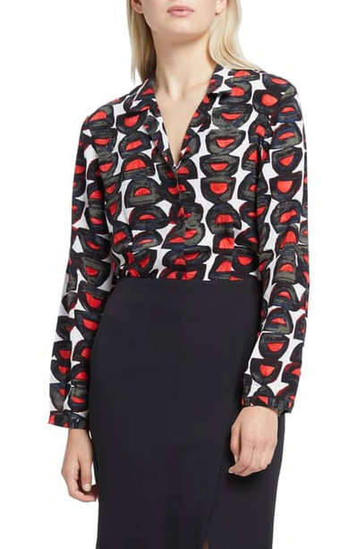 Nic + Zoe Darling Printed Long-sleeve Button-down Top In Multi