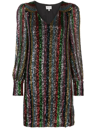 Milly Lylah Rainbow Multistripe Sequin V-neck Blouson-sleeve Dress