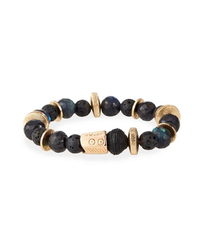 Akola Labradorite, Lava & Raffia Prayer Bead Bracelet In Black