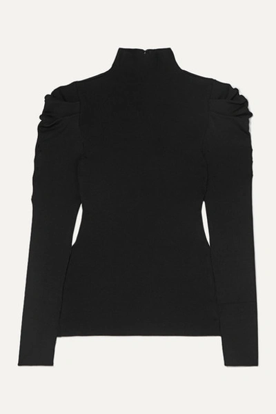 Alice And Olivia Cece Dramatic Puff-sleeve Turtleneck Sweater In Black
