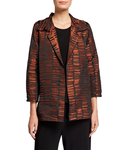 Caroline Rose Plus Size Crinkle Jacquard Mid Easy Shirt Jacket In Brown/black