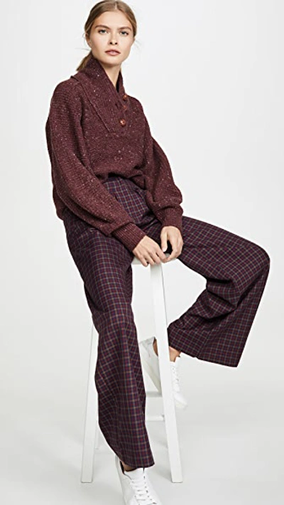 Rag & Bone Klark Shawl Collar Wool Blend Henley Sweater In Burgundy