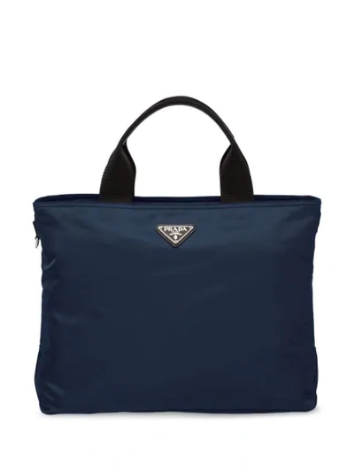 Prada Logo Tote Bag In Blue