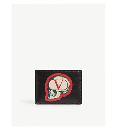 Valentino Garavani X Undercover Skull Logo Leather Card Holder In Black