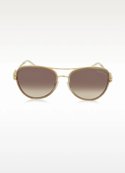 Roberto Cavalli Designer Sunglasses Wezen 1013 Metal Aviator Women's Sunglasses In Rose Doré/ Marron
