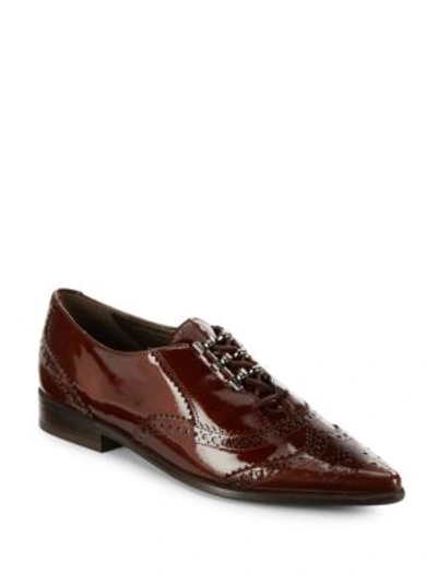 Stuart Weitzman Maneuver Patent Leather Wingtip Oxfords In Rootbeer