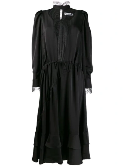 Almaz Satin Panelled Chemise Dress In Black
