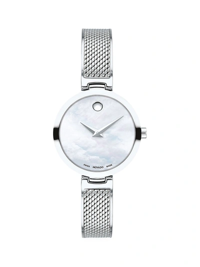 Movado Amika Stainless Steel & Mesh Bangle Watch In White/silver