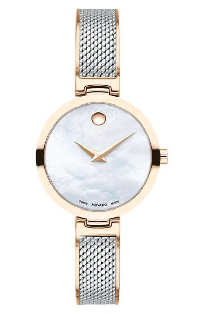Movado Women's Amika Yellow Gold Pvd-plated, Stainless Steel & Mesh Bangle Watch In White/rose Gold